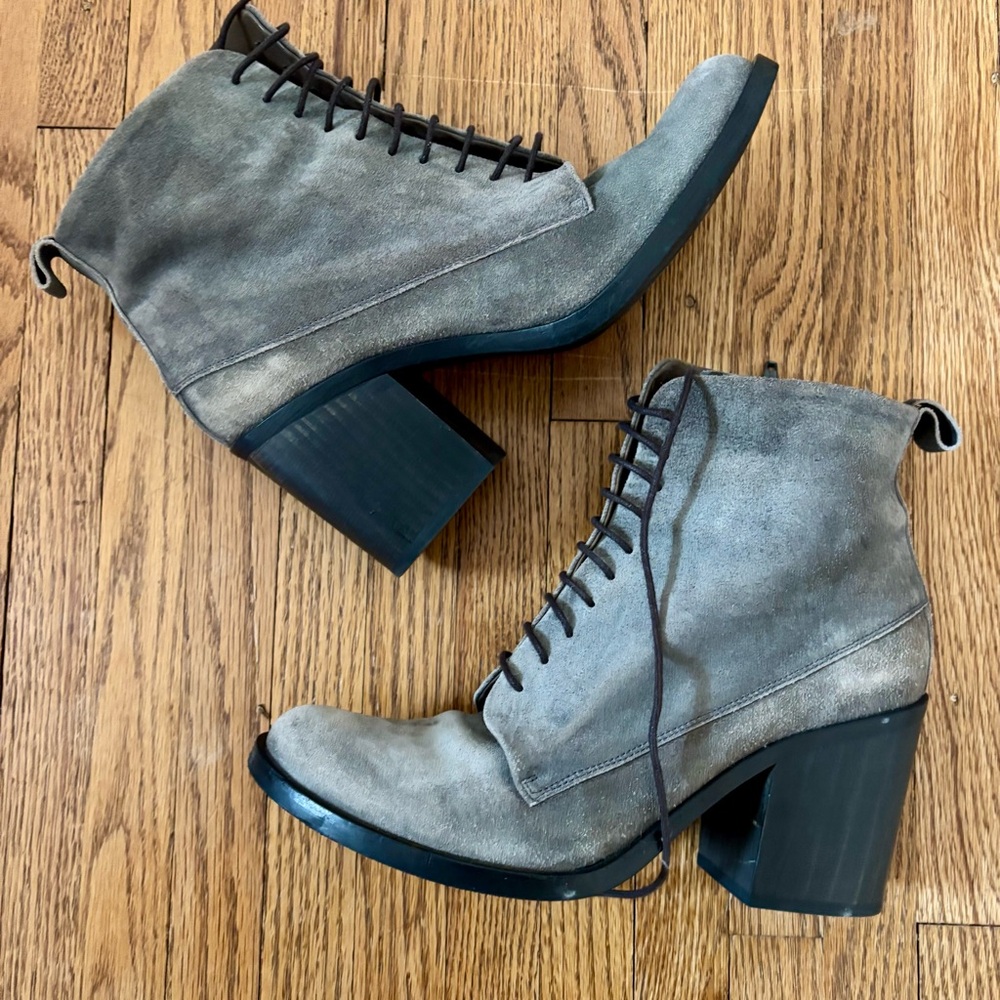 COCLICO Gray Suede Lace Up Ankle Boots